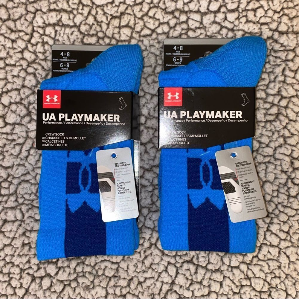 Under Armour Unisex Playmaker Crew Socks Electric Blue 2 Pairs NWT
